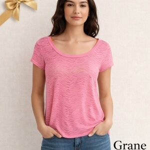 Grane Pink Zebra Print Sheer Knit Top L
